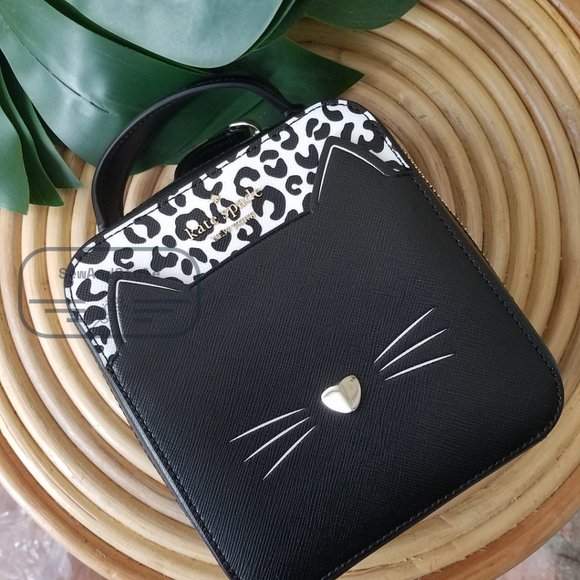 Kate Spade NWT Daisy Vanity Crossbody Meow Cat Leather Bag Top Handle Purse